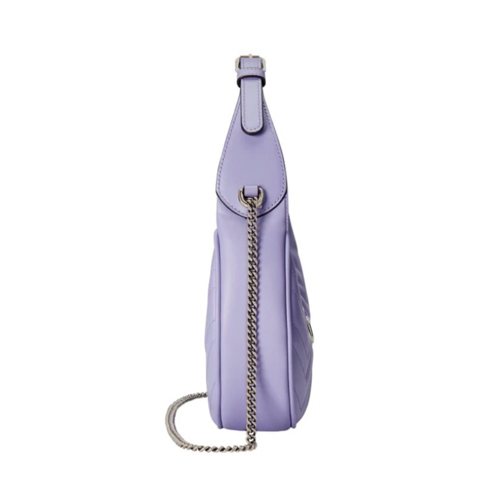 Gucci GG Marmont Mini Shoulder Bag Lavender Purple Matelassé Leather Chain Strap - Picture 5 of 9